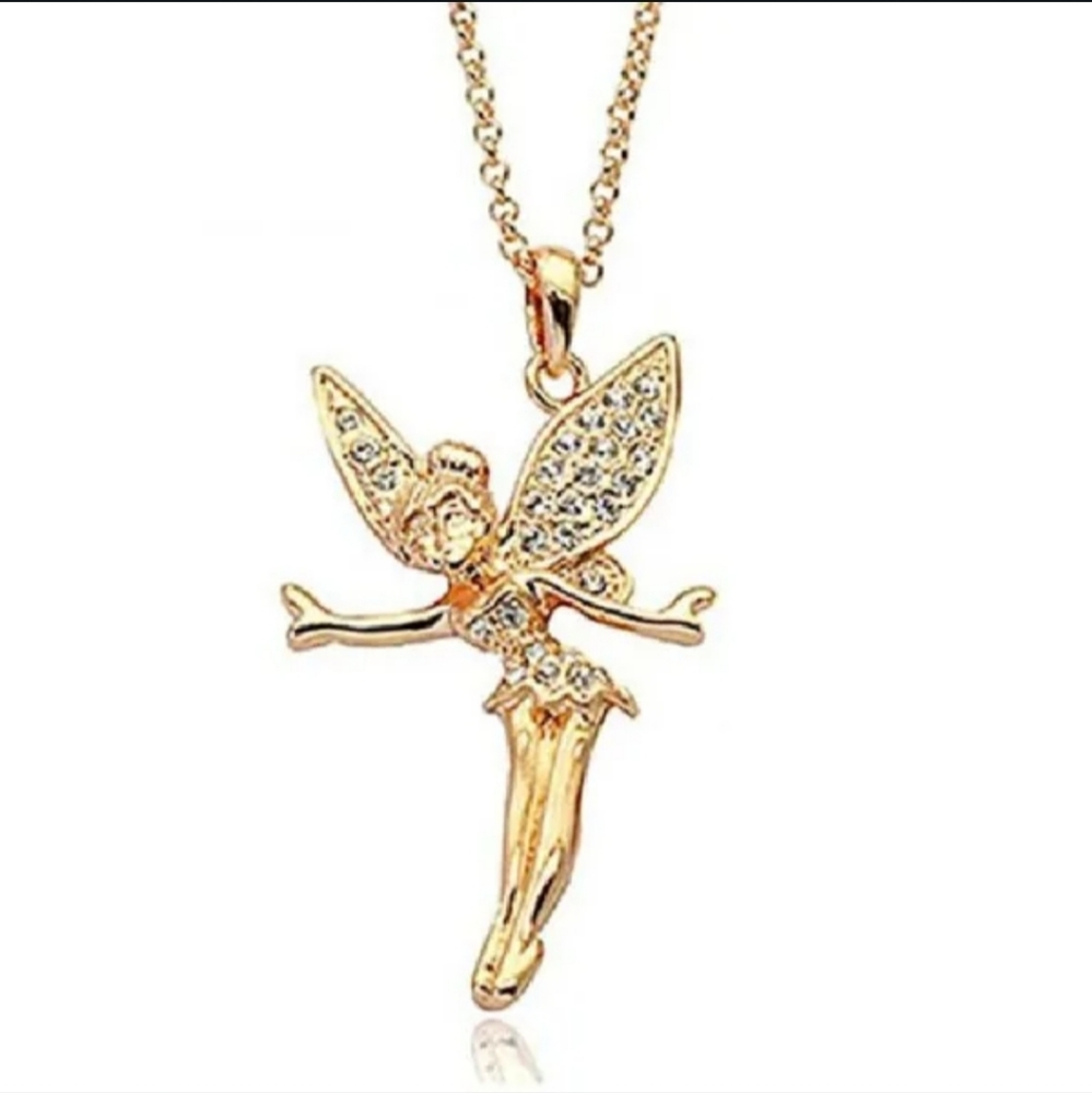 🧚‍♀️🧚‍♀️NEW🧚‍♀️🧚‍♀️DARLING!! TINKERBELL Necklace in GOLD with Tiny CZ'S 🧚‍♀